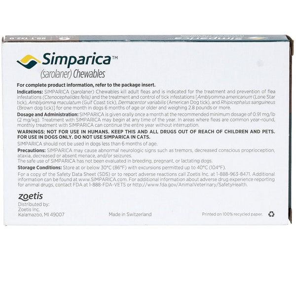Simparica for Dogs 88.1-132 lbs dosage and administration