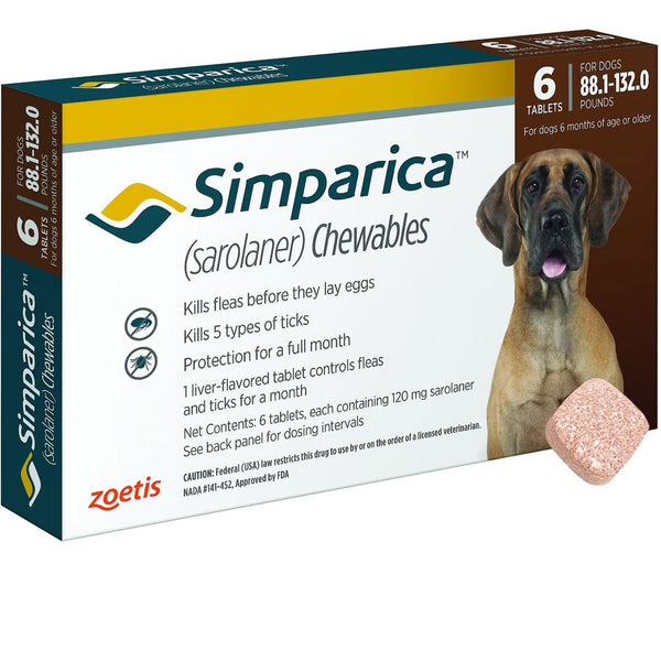 Simparica for Dogs 88.1-132 lbs 6 chewable