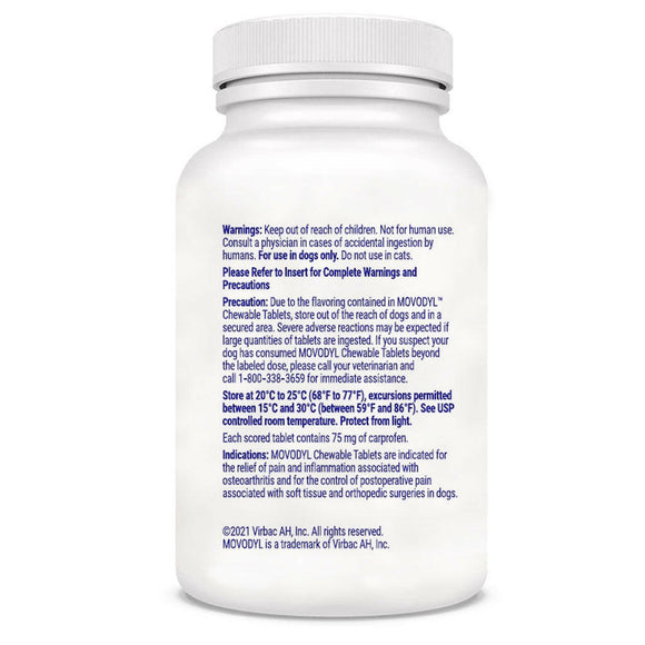 MOVODYL Chewable Tablets (carprofen) for Dogs, 75-mg warnings