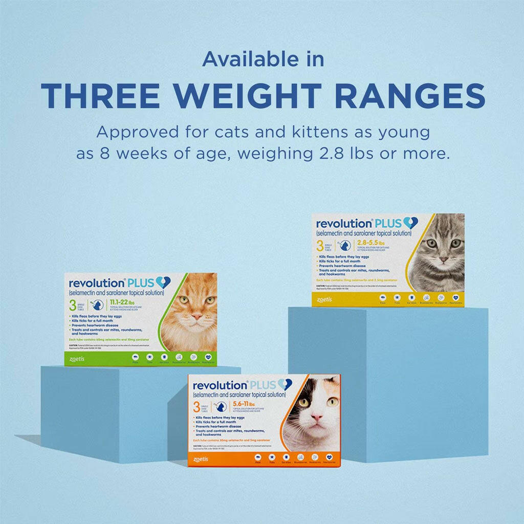 Zoetis revolution plus for cats is available in three weight ranges