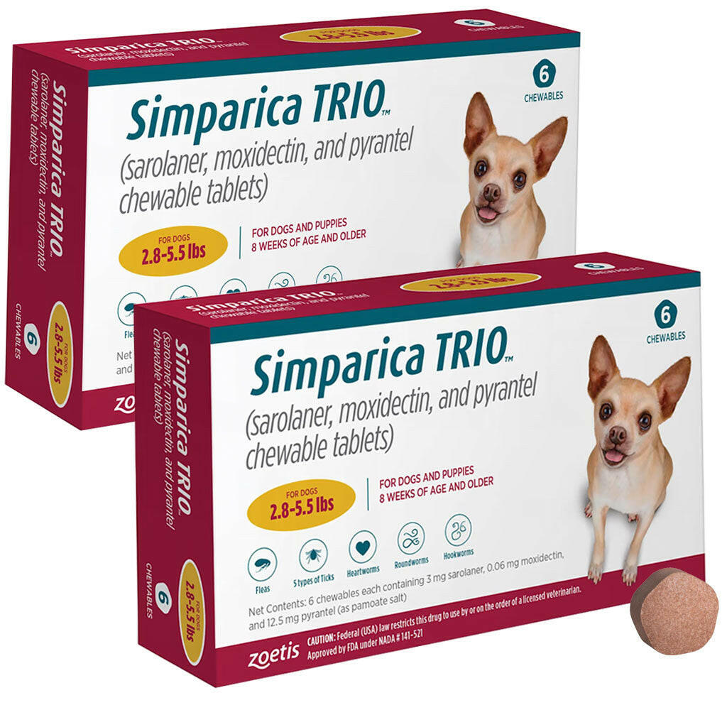 Simparica Trio for Dogs 2.8-5.5 lbs 12 chewable