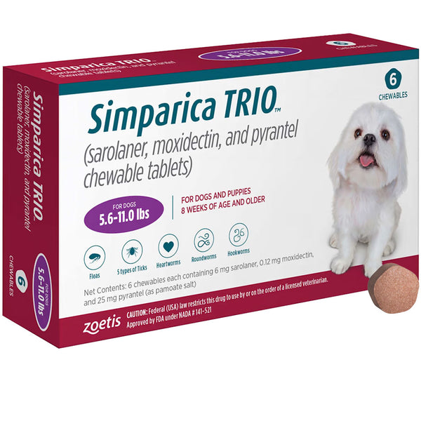 Simparica Trio for Dogs 5.6-11.0 lbs 6 chewable