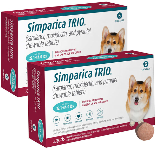 Simparica Trio for Dogs 22.1-44.0 lbs 12 chewable