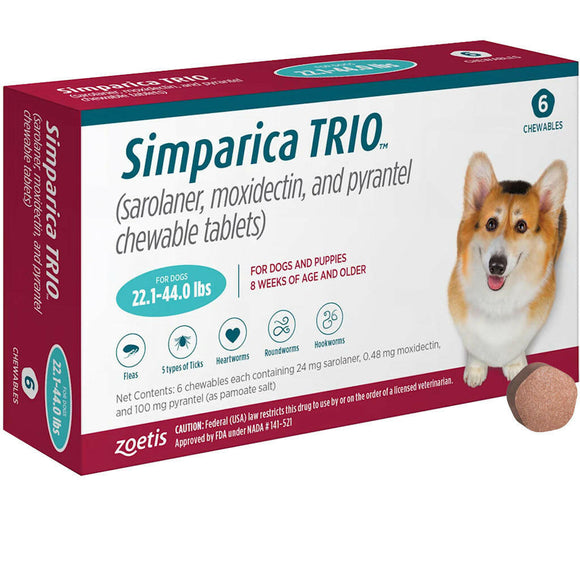 Simparica Trio for Dogs 22.1 to 44 lbs