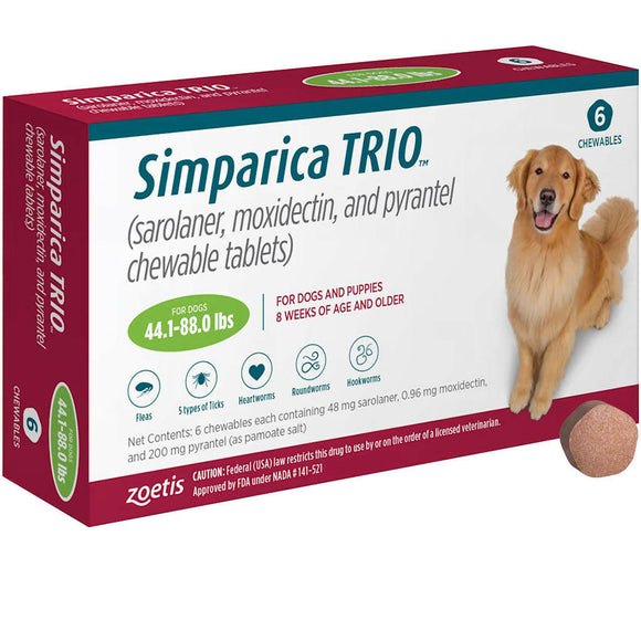 Simparica Trio for Dogs 44.1–88 lbs — Complete Protection