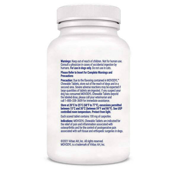 MOVODYL Chewable Tablets (carprofen) for Dogs, 100-mg warnings