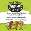 Advertisement for FROMMBO GUMBO with cartoon sausages on a green background