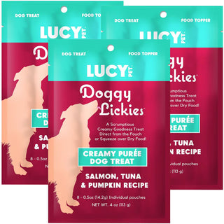 Lucy Pet Products Doggy Lickies Creamy Puree Dog Treat Salmon, Tuna  Pumpkin 3-pack