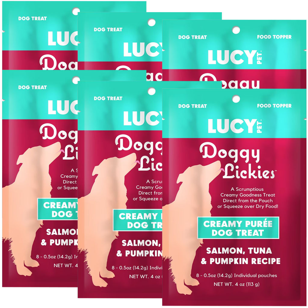 Lucy Pet Products Doggy Lickies Creamy Puree Dog Treat Salmon, Tuna  Pumpkin 6-pack