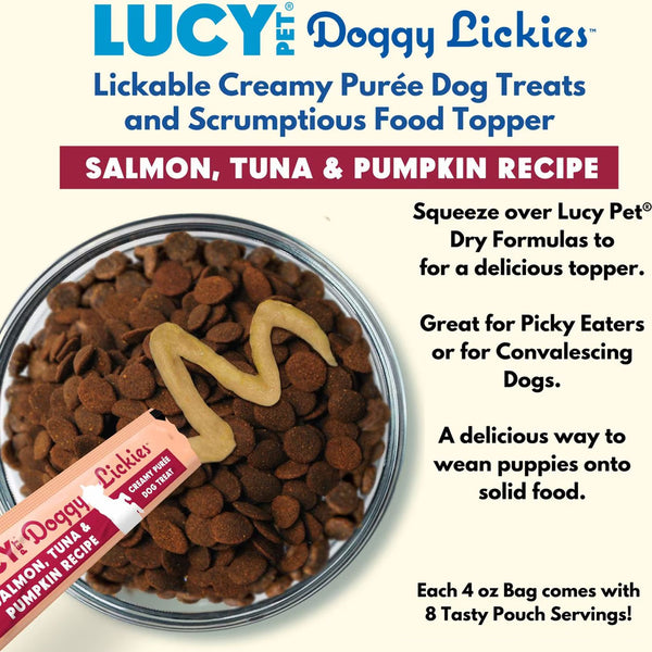 Lucy Pet Products Doggy Lickies Creamy Puree Dog Treat Salmon, Tuna  Pumpkin