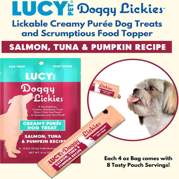 Lucy Pet Products Doggy Lickies Creamy Puree Dog Treat Salmon, Tuna  Pumpkin