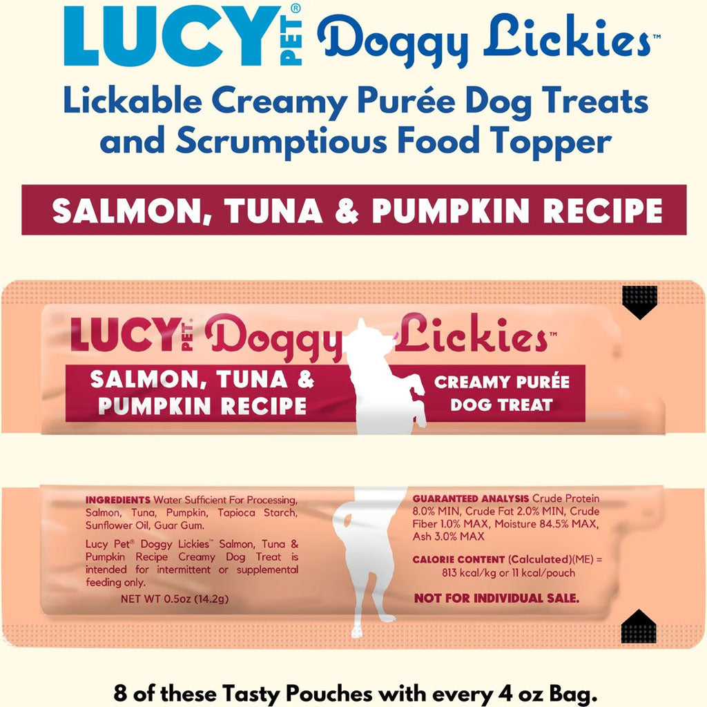 Lucy Pet Products Doggy Lickies Creamy Puree Dog Treat Salmon, Tuna  Pumpkin