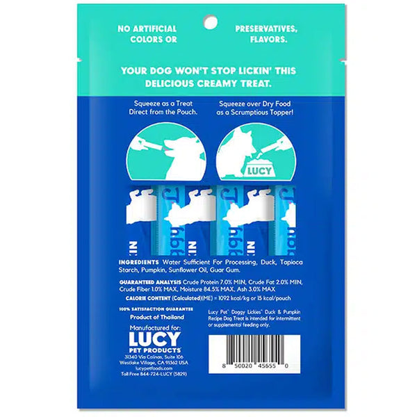 Lucy Pet Products Doggy Lickies Creamy Puree Dog Treat Duck & Pumpkin backside