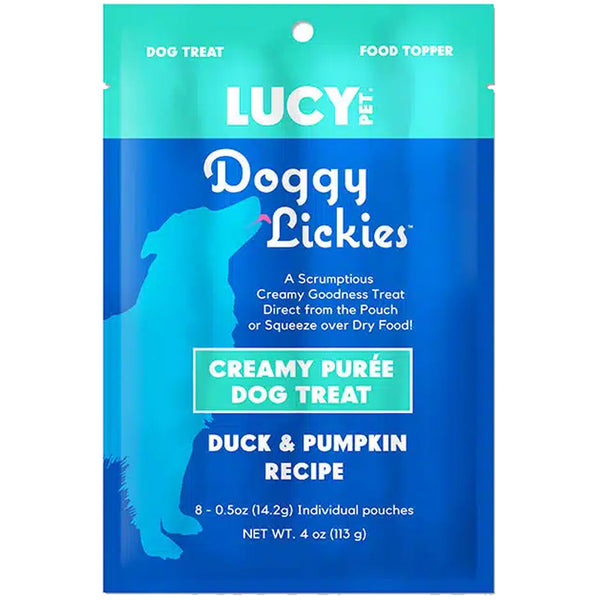 Lucy Pet Products Doggy Lickies Creamy Puree Dog Treat Duck & Pumpkin, 4-oz