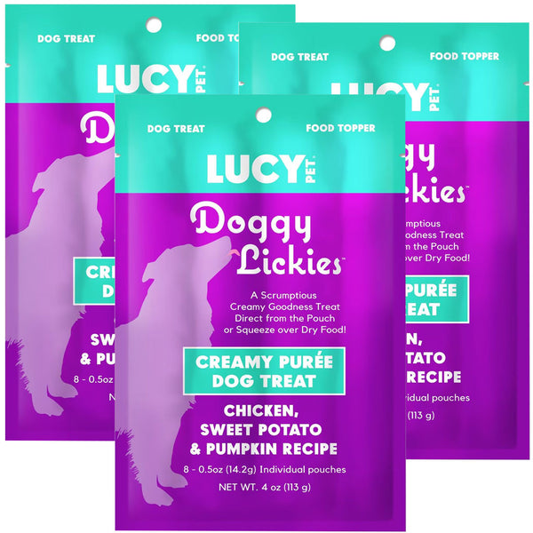 Lucy Pet Products Doggy Lickies Creamy Puree Dog Treat Chicken, Sweet Potato  Pumpkin 3-pack