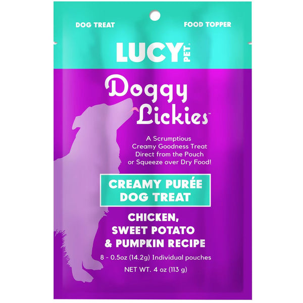 Lucy Pet Products Doggy Lickies Creamy Puree Dog Treat Chicken, Sweet Potato  Pumpkin, 4-oz