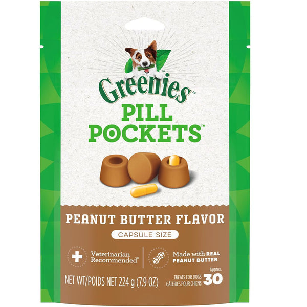 Greenies Pill Pockets Peanut Butter Flavor Treats for Dogs, Capsule Size 30 count