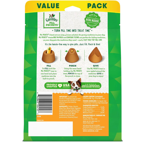 Greenies Canine Pill Pockets Chicken Flavor, Capsule Size 15oz backside