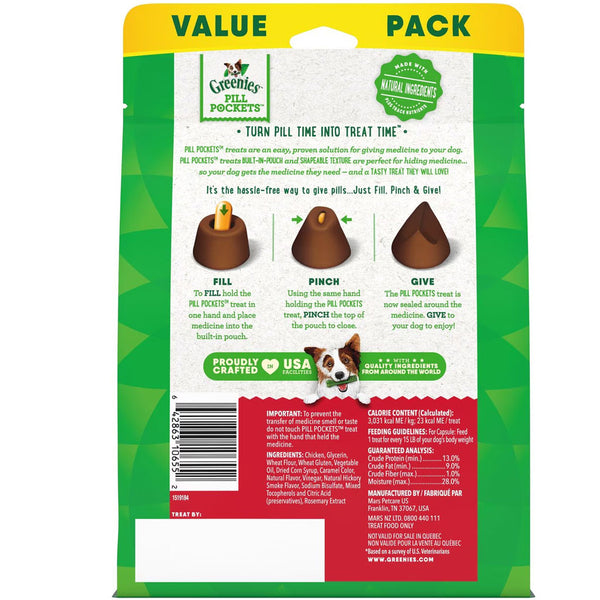 Greenies Canine Pill Pockets Hickory Smoke Flavor, Capsule Size 60 count backside