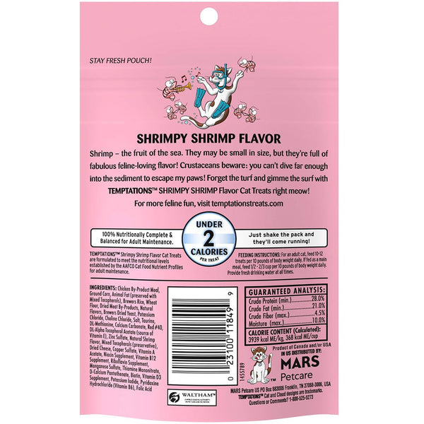 Temptations Classics Shrimpy Shrimp Flavor Soft & Crunchy Treats for Cats 3oz backside