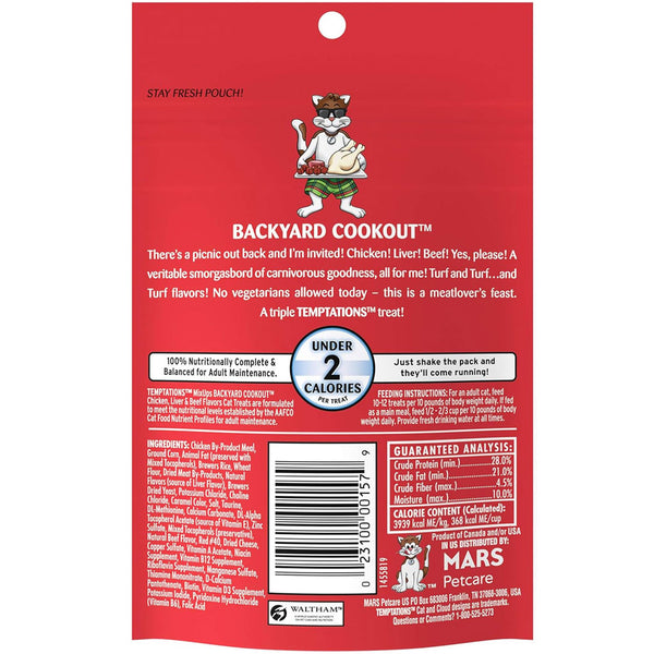 Temptations MixUps Backyard Cookout Flavor Soft & Crunchy Treats for Cats 3oz backside