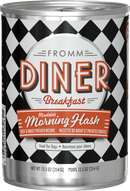 Can of Fromm Diner Breakfast Maddy's Morning Hash for dogs on a black and white checkered background