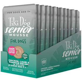 Box of Tiki Dog senior mousse for dogs with multiple packages inside