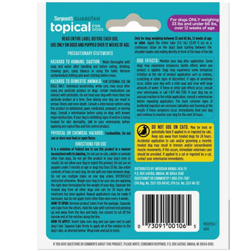 Sergeant's Guardian Flea & Tick Topical for Dogs, 33 lbs and under 66 lbs backside