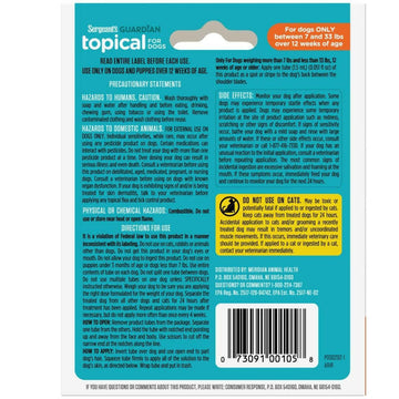Sergeant's Guardian Flea & Tick Topical for Dogs, 7 lbs and 33 lbs backside
