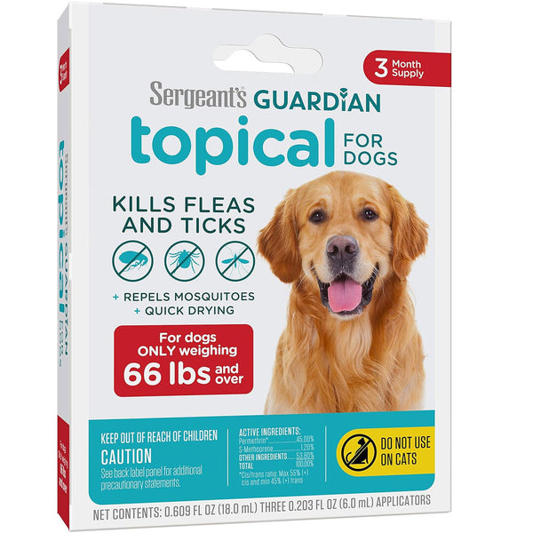 Sergeant's Guardian Flea & Tick Topical for Dogs, 66 lbs and over, 3-month supply