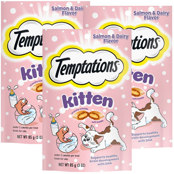 Temptations Salmon & Dairy Flavor Crunchy & Soft Kitten Treats 3-pack