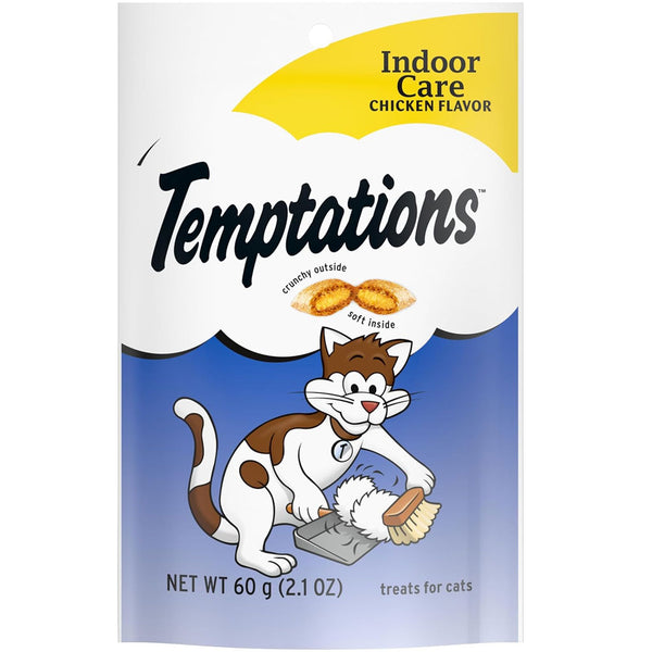 Temptations Indoor Care Chicken Flavor Soft & Crunchy Treats for Cats, 2.1-oz