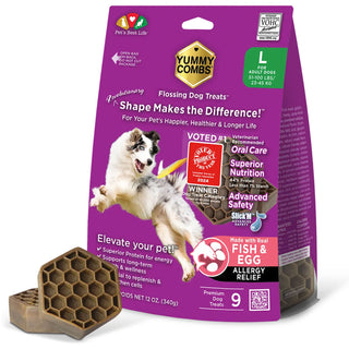 Yummy Combs Premium Dog Treats, Fish and Egg Allergy Relief, Large, 9 Count
