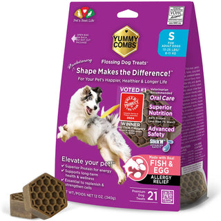 Yummy Combs Premium Dog Treats, Fish and Egg Allergy Relief, Small, 21 Count
