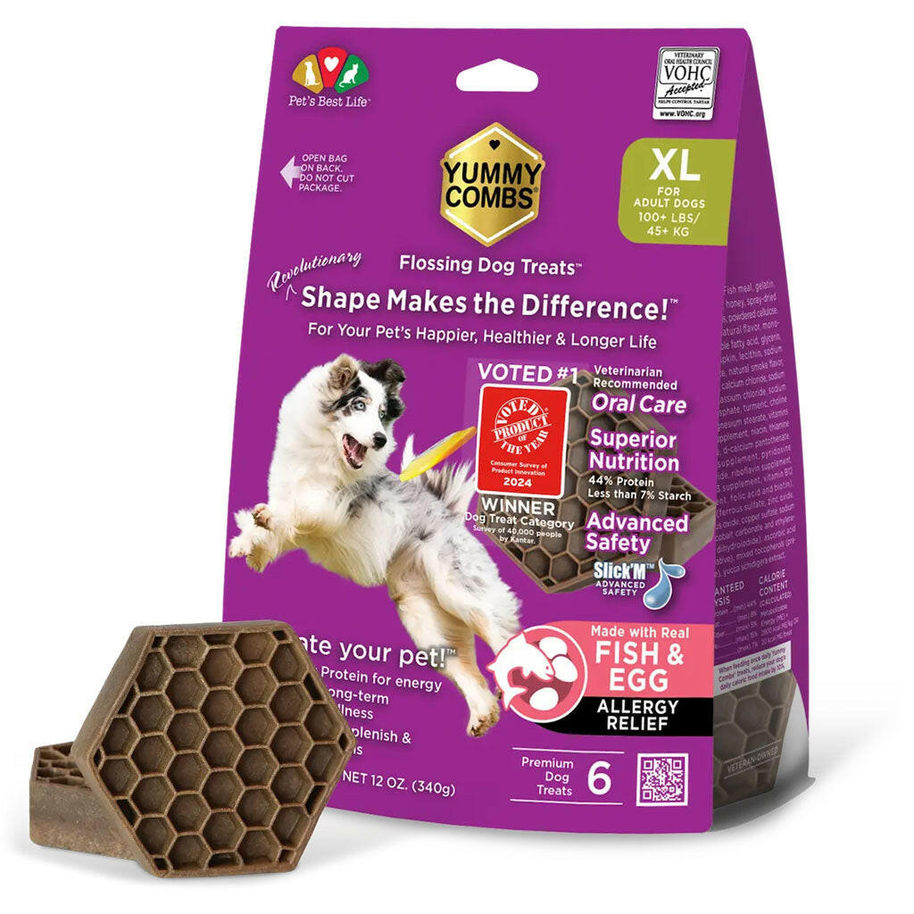 Yummy Combs Premium Dog Treats, Fish and Egg Allergy Relief, X-Large, 6 Count