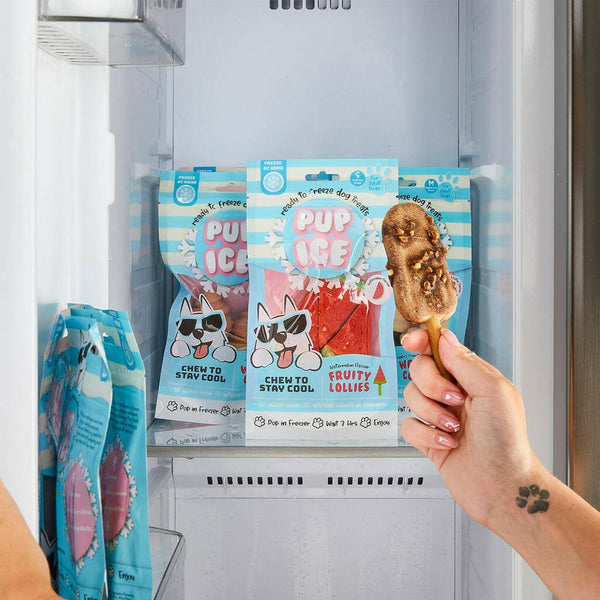 Ethical Pup Ice Choccy Lollies Peanut Butter & Chocolate Dog Treat in the freezer