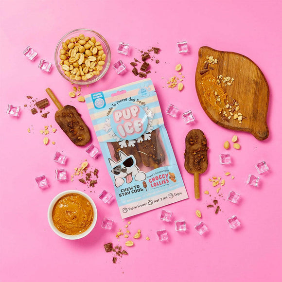 Ethical Pup Ice Choccy Lollies Peanut Butter & Chocolate Dog Treat with the ingredients