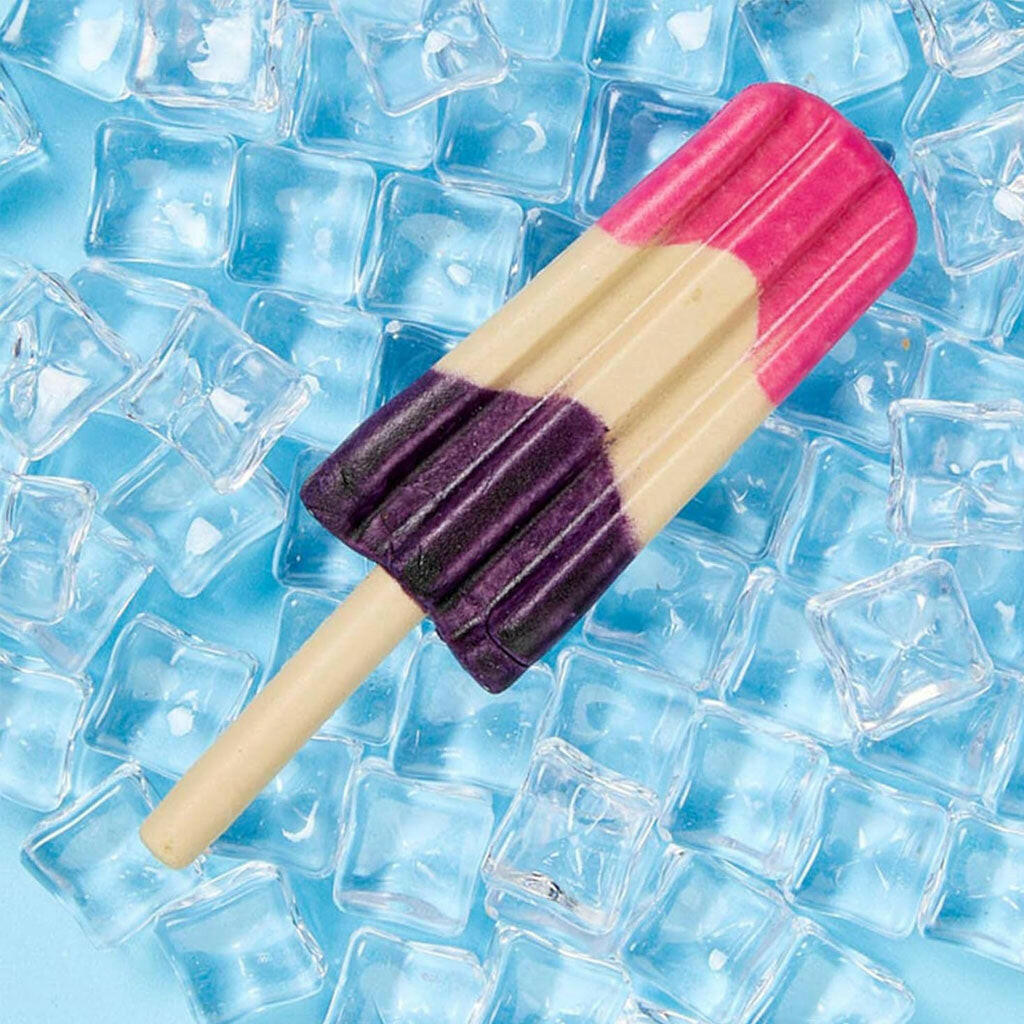 Ethical Pup Ice Rocket Lollies Ready to Freeze Dog Treats Strawberry & Blueberry on ice