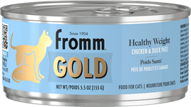 Can of Fromm Gold Healthy Weight Chicken & Duck Pate for cats on a black background
