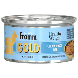 Can of Fromm Gold Healthy Weight Chicken & Duck Pété cat food on a white background