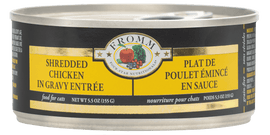 Can of Fromm Shredded Chicken in Gravy Entrée for cats on a white background