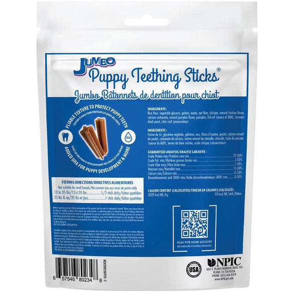 Package of Jumeo Puppy Teething Sticks with blue and white design