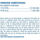 Feeding directions for a pet product on a white background