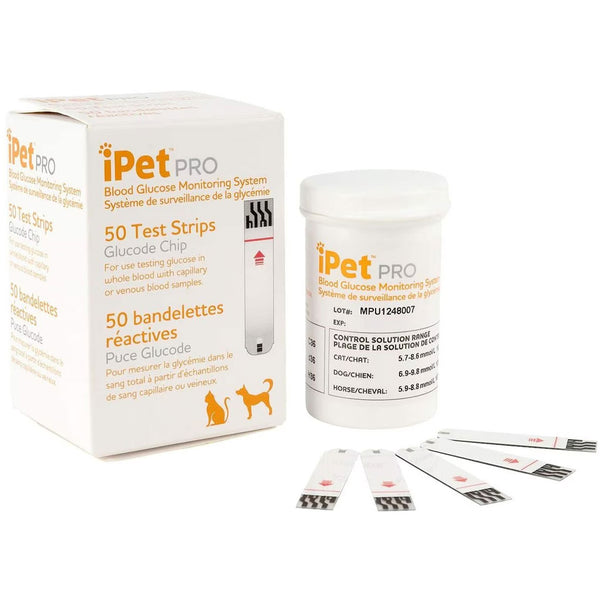 iPet PRO Blood Glucose Monitoring & Blood Glucose Test Strips for Dogs & Cats, 50-count