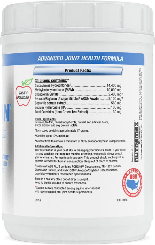 Nutramax Cosequin ASU Joint Health Supplement for Horses - Powder with Glucosamine, Chondroitin, MSM, ASU, Green Tea Extract, and Hyaluronic Acid, 1050 Grams