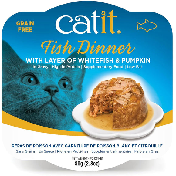 Catit Fish Dinner with Whitefish & Pumpkin Wet Cat Food, 2.8-oz case of 6