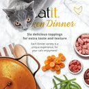 Cat food packaging with a gray cat, ingredients, and 'latit' branding.