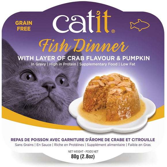 Catit Fish Dinner with Crab & Pumpkin Wet Cat Food, 2.8-oz, case of 6