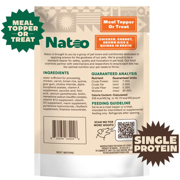Nato pet food packaging with text and graphics on a beige background