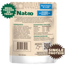 Natoo pet food package with text and graphics on a beige background